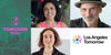 A Torched Talks graphic with photos of Katherine Perez, Aaron Paley, and Ruth Siegel and the Los Angeles Tomorrow logo