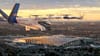 A rendering of Olympics branded air taxis flying over SoFi stadium